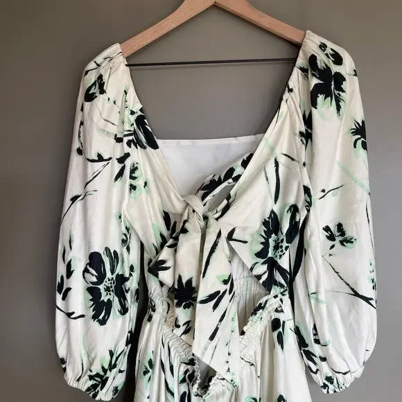 NWT Tanya Taylor‎ Stevie Romper Size Small Floral Linen Square Neck Puff Sleeve